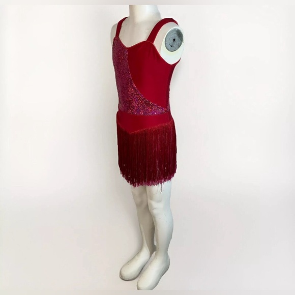 REVOLUTION PINK AND RED FRINGED LEOTARD SZ M GIRLS - Picture 2 of 8